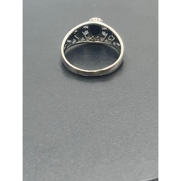 SU Vintage Sterling Silver THAILAND Women Black Onyx Scroll Filigree Ring Sz 8.5 - Picture 4 of 11